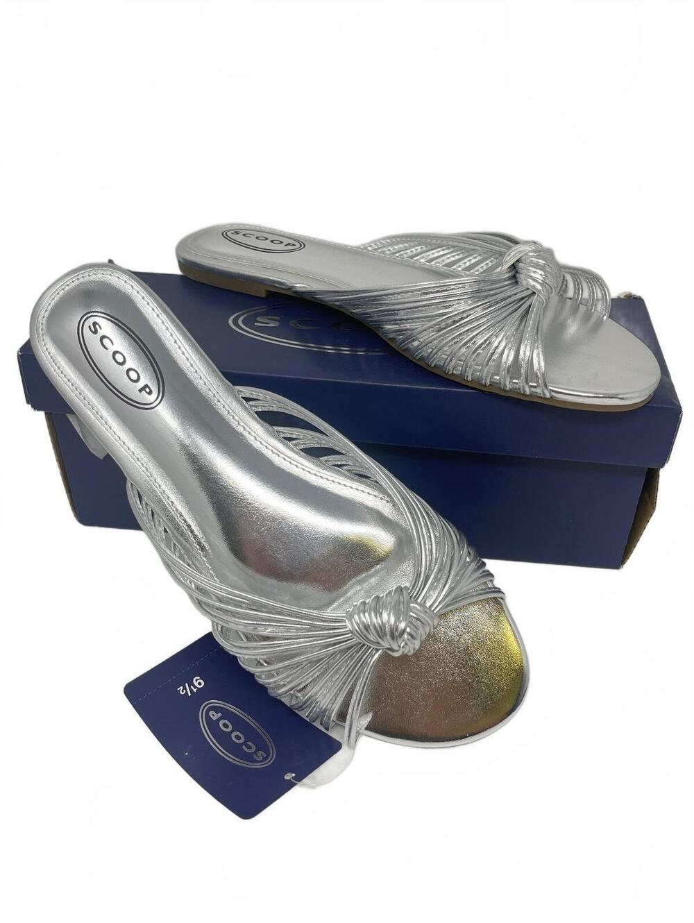 Scoop Women’s Metallic Silver Braided Knot Slide Sandals (Size 9.5)